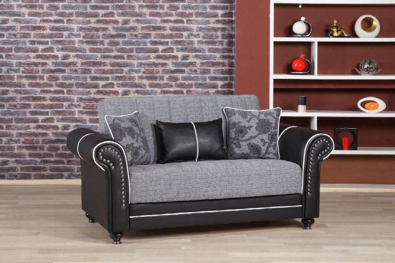 Royal Home Roholsqgp Convertible Love Seat With Pillows Nail Head Accents Turned Feet Sliders And Rolled Arms In Quantro Gray