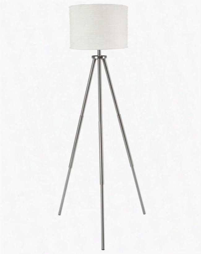 Susette L204141 58" Tall Metal  Floor Lamp With Tripod Legs Drum Shade And On-off Switch In Brushed Silver