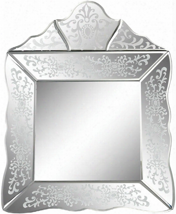 Venetian Collection 1114-154 21" X 16" Wall Mirror With Small Scroll Trim Bveled Edge Square Shape And Floral Designs In Clear