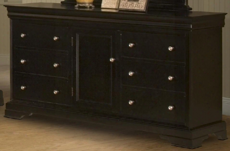 00-013-050 Belle Rose 6 Drawer Dresser With One Door Detailed Molding Easy Pull Knobs And Decorative Hardware In Black