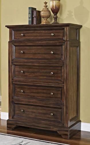 00-186-070 Grandview 40" Chest With Five Drawers Detailed Molding And Easy Pull Decorative Knobs In