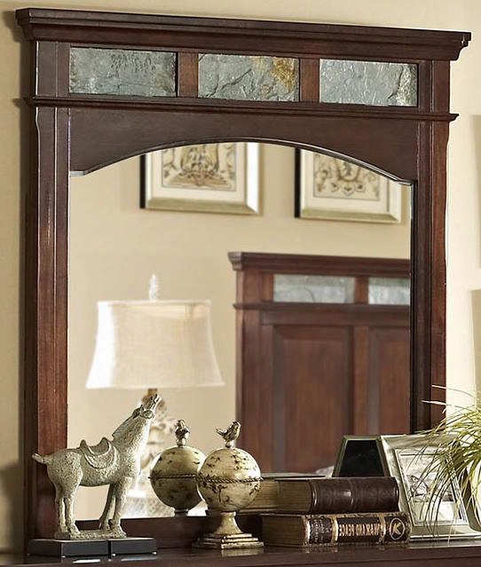 00-455-060 Madera 46" X 44" Mirror With Detailed Moldings Slate Inset Panels And A Rich Distressed African Chestnut
