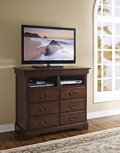 00-455-078 Madera 48" Media Chest With Eight Drawers Plank Top Detai Led Molding Wood Veneers And Decorative Hardware In