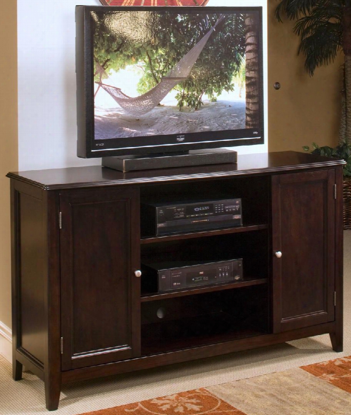 10-700-10 Ventura 60" Entertainment Console With Two Shelves Two Doors Decorative Hardware And Detailed Molding In Black