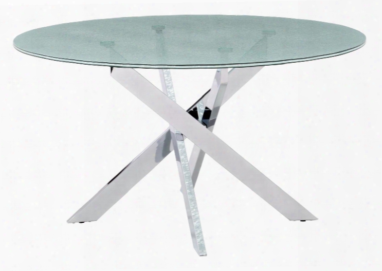 102139 Stance 60" Dining Table With Tempered Glass And Sleek Chromed Steel Base In Crackled