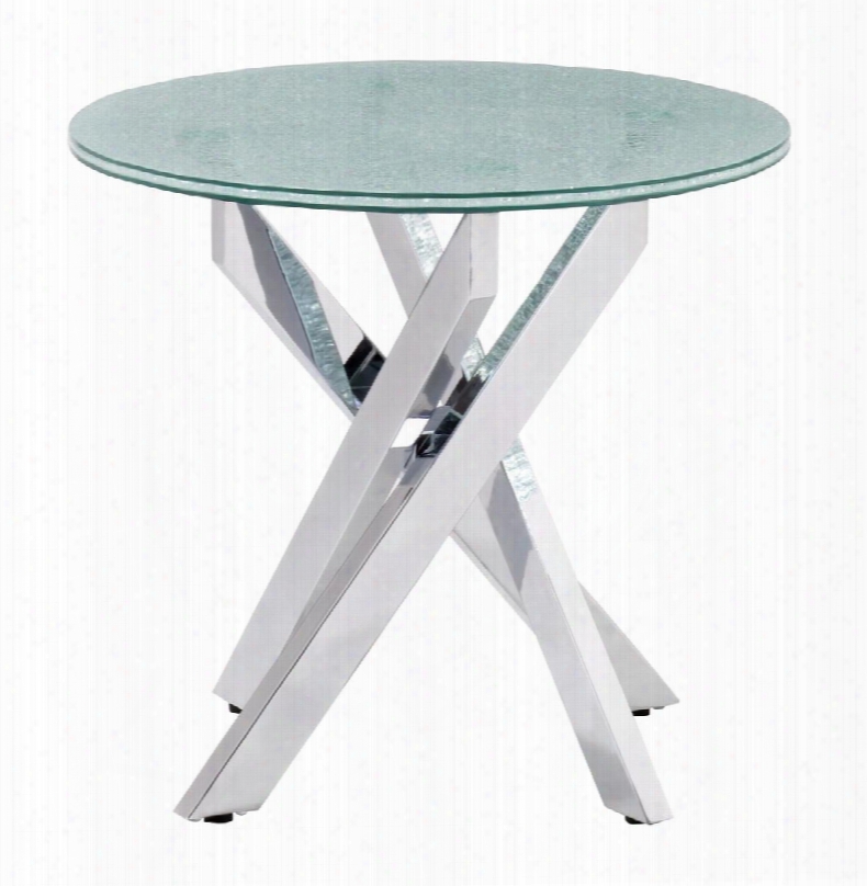 102143 Stance Collection 22" Side Table With Sleek Chromed Steel Base And Unique Crackled Glass Table