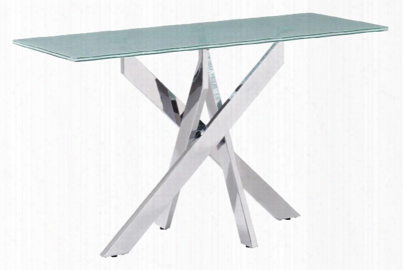 102144 Stance Collection 50&quo T; Console Table With Sleek Chromed Steel Base And Unique Crackled Glass Table