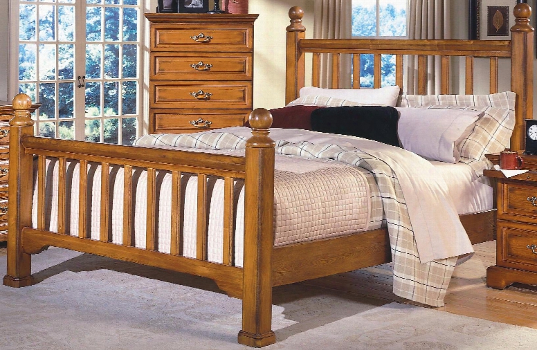 1133-epb Honey Creek King Poster Bed With Block Feet Detailed Molding Turned Posts And Transitional Design In