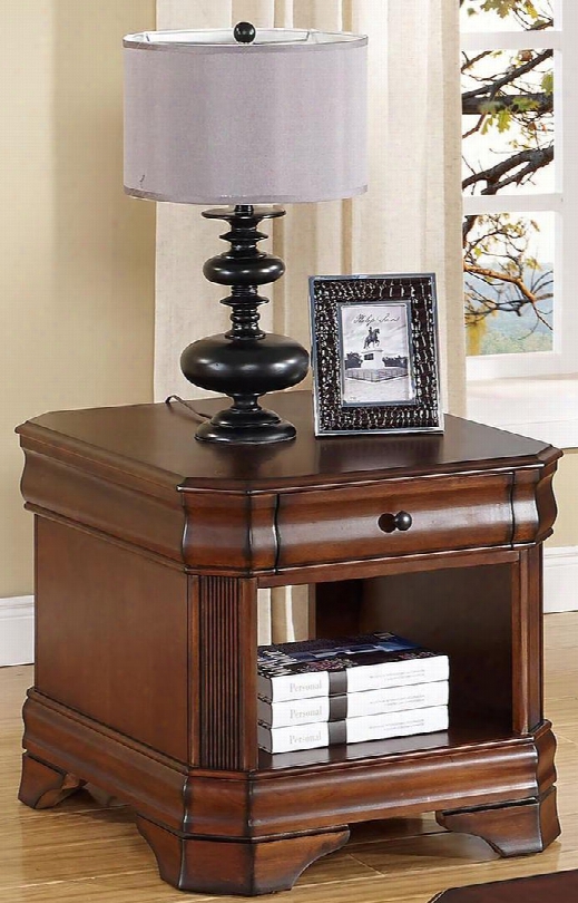 30-005-20 Sheridan 24" End Table With One Drawer One Shelf Detailed  Molding Decorative Hardware And Traditional Style In Burnished