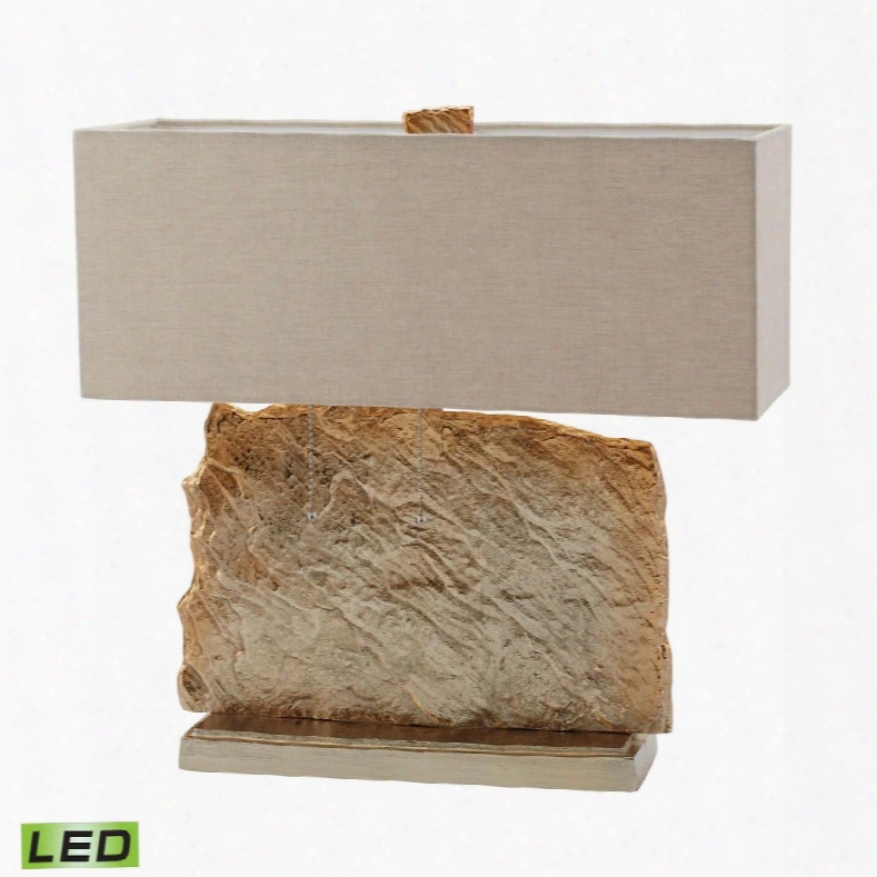 468-025-led Slate Slab Led Table Lamp In Gold With Natural Linen