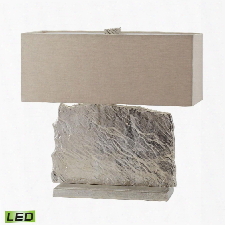 468-026-led Slate Slab Led Table Lamp In Nickel With Natural Linen