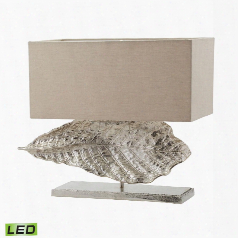 468-030-led Wwide Leaf Led Table Lamp In Nickel With Natural Linen