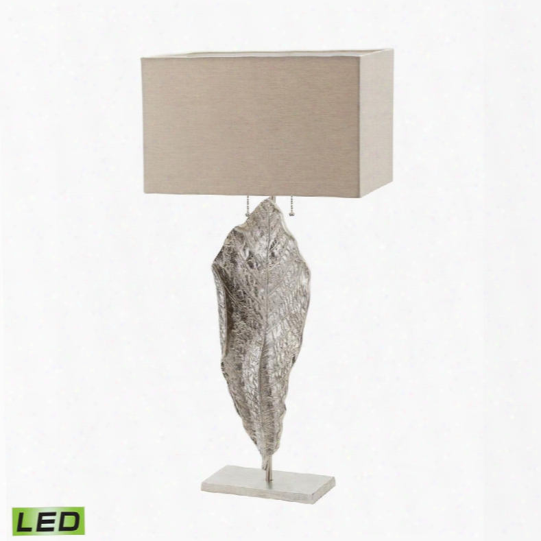 468-031-led Tall Leaf Led Table Lamp In Nickel With Natural Linen