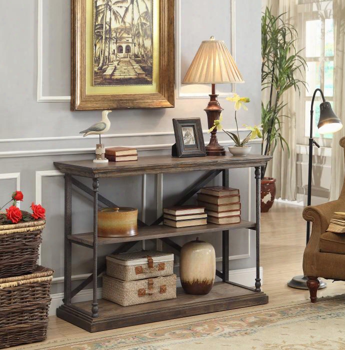 61623 47" Console Table With Thick Top Beveled Edges And Iron Legs & Accents In Corbin Medium