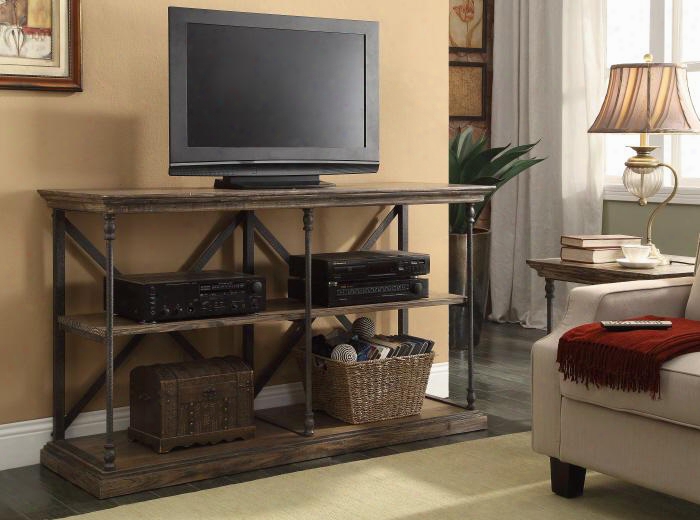 61624 60" Media Console With Slab Top Beveled Edges And Iron Legs & Accents In Corbin Medium