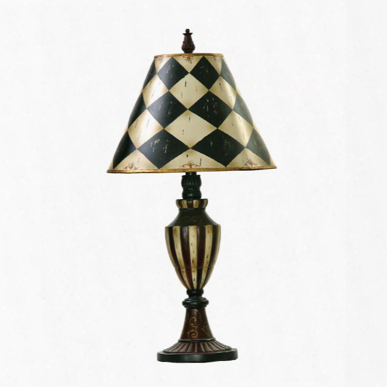 91-342 Harlequin & Stripe Urn Table Lamp In Black And Antique