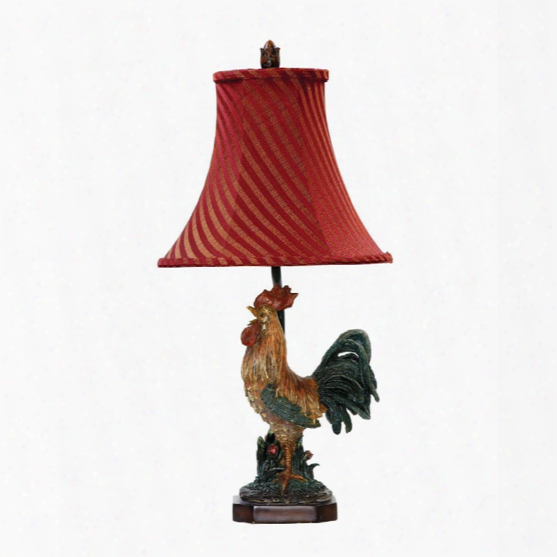 91-344 Crowing Rooster Table Lamp In Barnyard