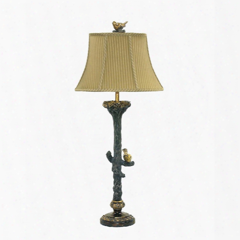 93-028 Bird On Branch Table Lamp In Black And Gold