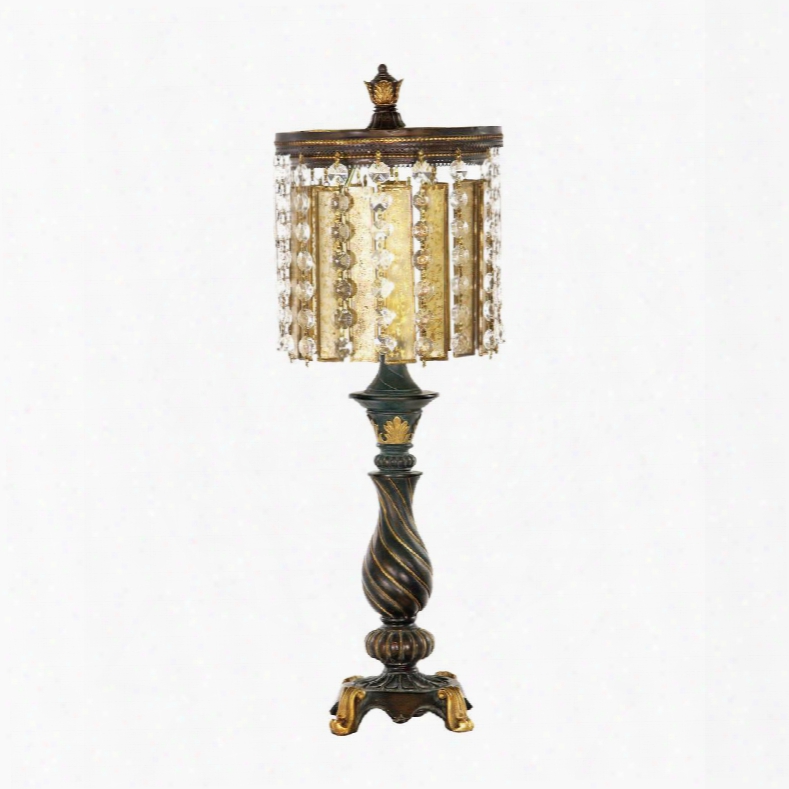 93-090 Amber & Crystal Table Lamp In Gold Leaf And