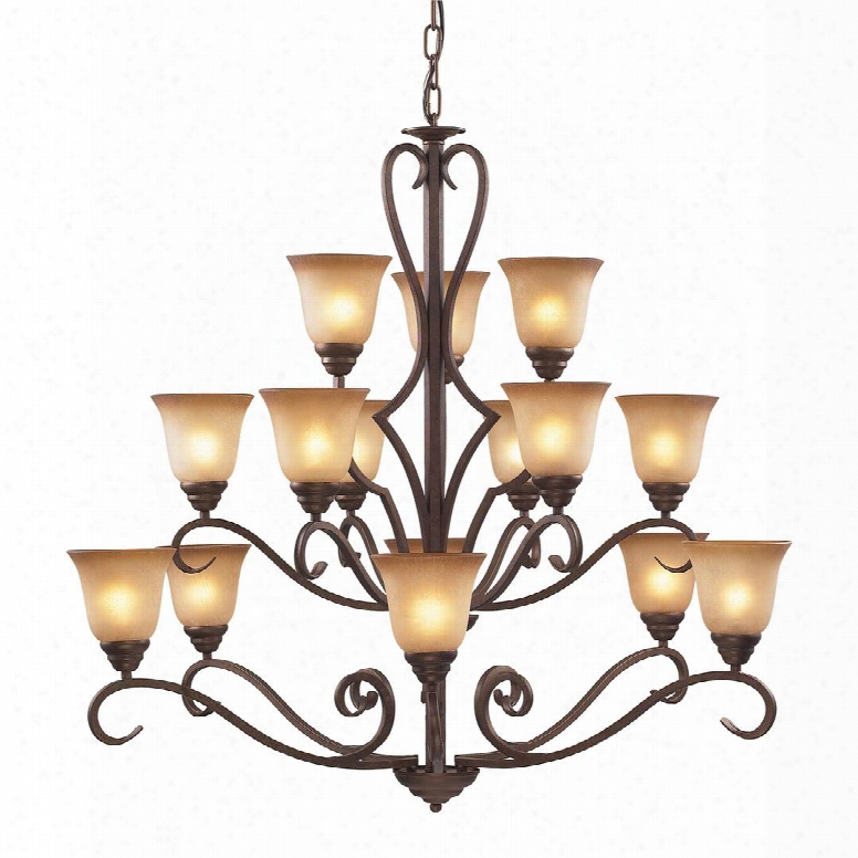 9330/6+6+3 15 Light Chandelier In Mocha And Antique Amber