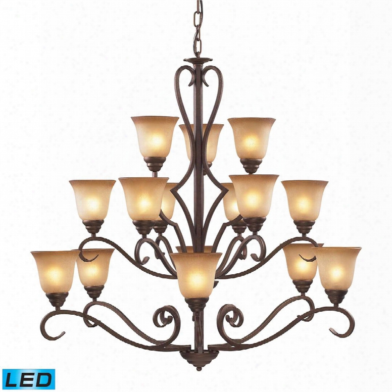 9330/6+6+3-led 15 Light Chandelier In Mocha And Antique Amber Glass -