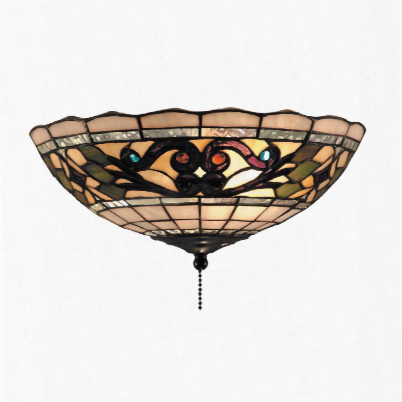 990-d Tiffany Buckingham 2-light Fan Kit/ceiling Mount In Vintage Antique With Tiffany Tsyle