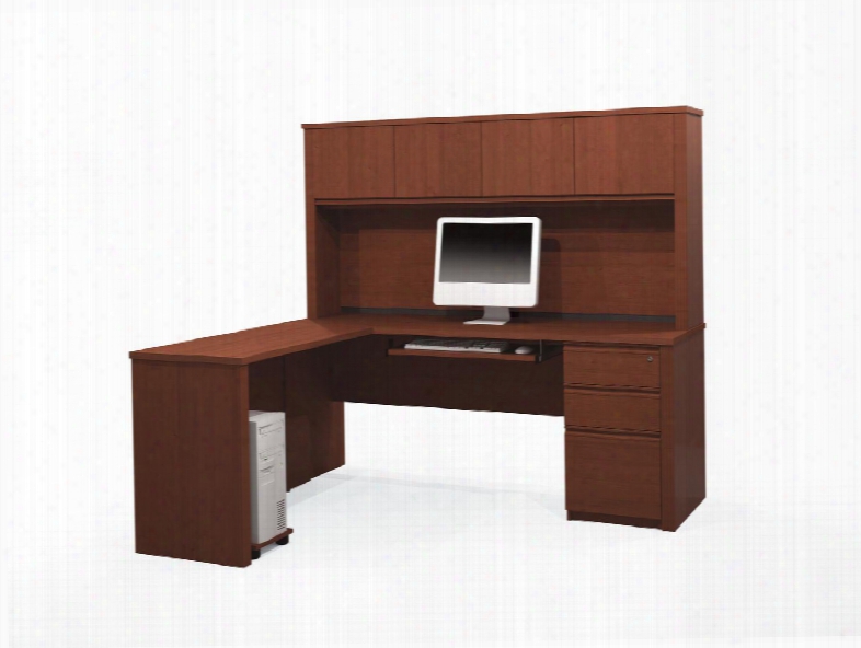 99881-76 Prestige + L-shaped Workstation Kit Including Assembled Pedestal With Scratch And Stain Resistant Surface In Cognac