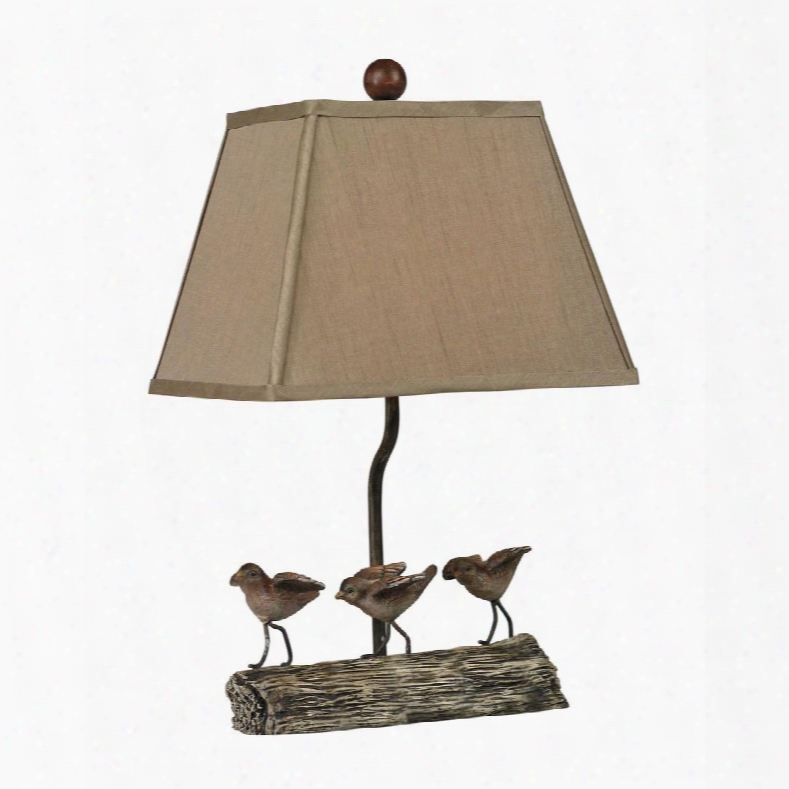 Altura Collection 93-19300 18" Abl E Lamp With Little Birds On A Log Design Ul Listed Cream Undertones Shade And Composite Material In Grey And Black