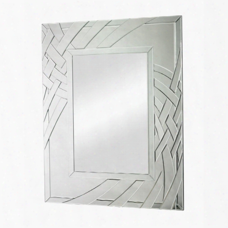 Arched Ribbons Collection 114-63 47" X 37" Wall Mirror With 4 Hooks Beveled Edge Rectangular Shape And Hand Cut Pattern In Clear