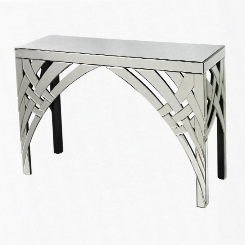 Arched Ribbobs Collection 114-64 46" Console With Mirrored Panels Rectangle Shape And Beveled Edges In Clear