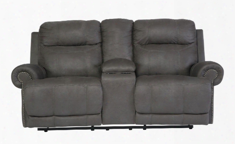 Austere 3840196 80&q Uot; Double Power Reclining Loveseat With Storage Console Cup Holders Plush Rolled Arms And Thick Divided Back Cushions In