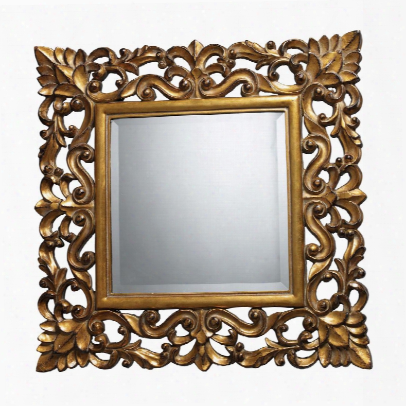 Barrets Collection Dm1929 22" Wall Mirror With Beveled Edge Square Shape And Composite Material In Antique Gold Leaf And Gloss Gold