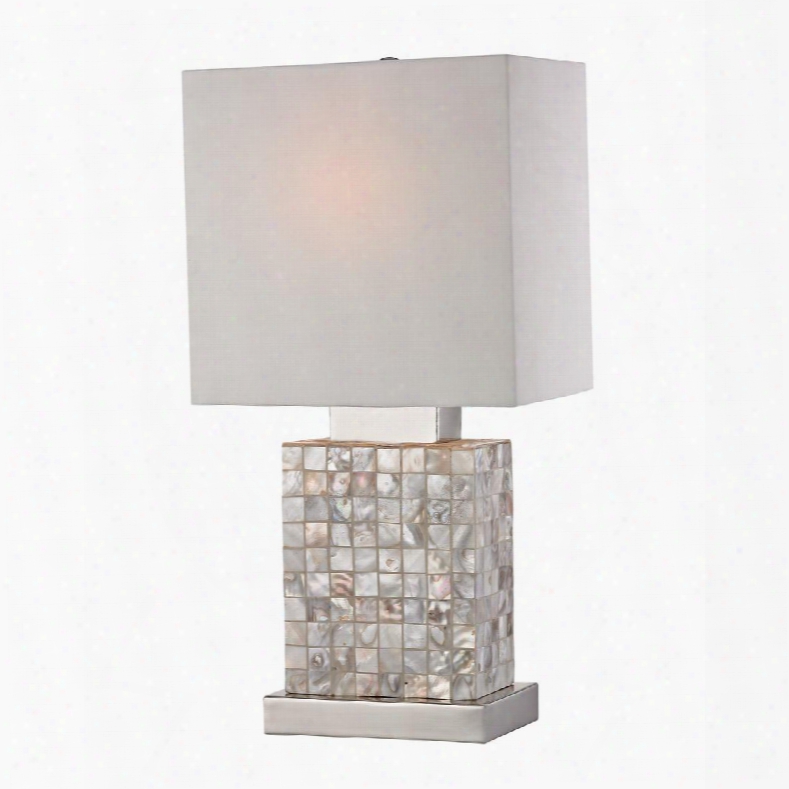 Canal Colection 112-1155 17" Mini Table Lamp Wtih Chrome Base Off White Nylon Fabric Shade And Hand Cut In Mother Of Pearl