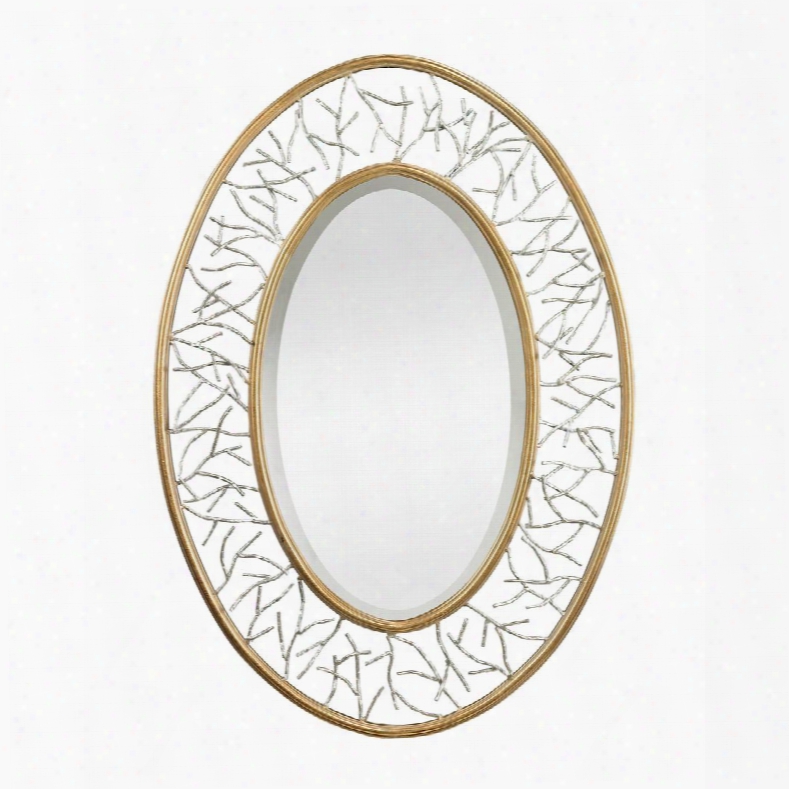 Canonford Collection 114-98 38" X 27" Wall Mirror With Beveled Edges Silver Branch Design Oval Shape And Metal Construction In Gold Leaf