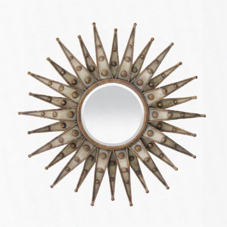 Centauri Collection 55-0062m 34" Wall Mirror With Starburst Design Beveled Edge And Metal Frame Construction In Antique Cream Crackle And Soft Gold