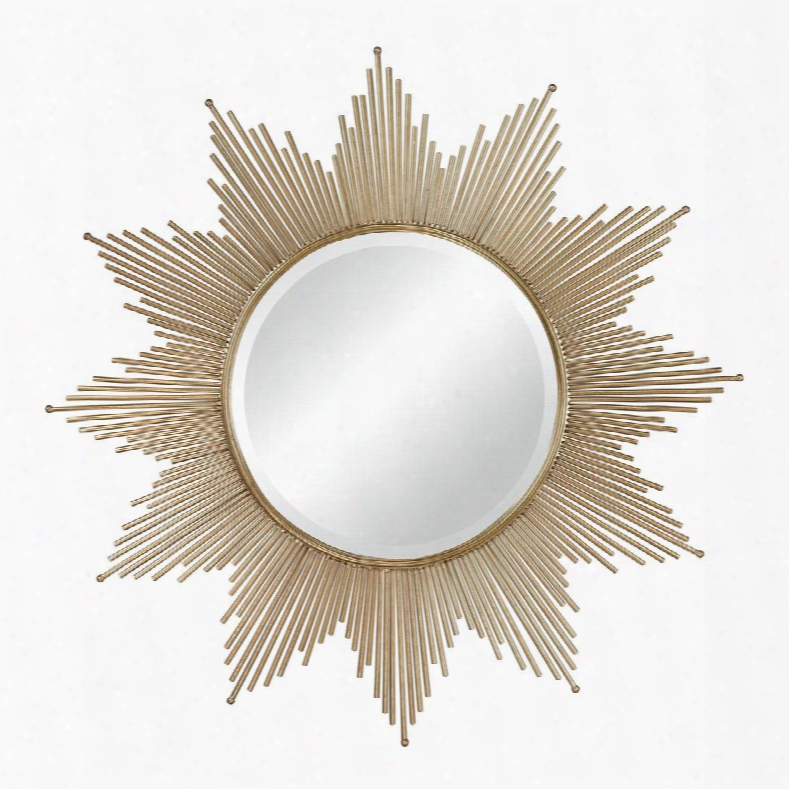 Churchfield Collection 132-011 41" Wall Mirror With Starburst Design Round Shape Beveled Edge And Metal Frame In Gold Leaf