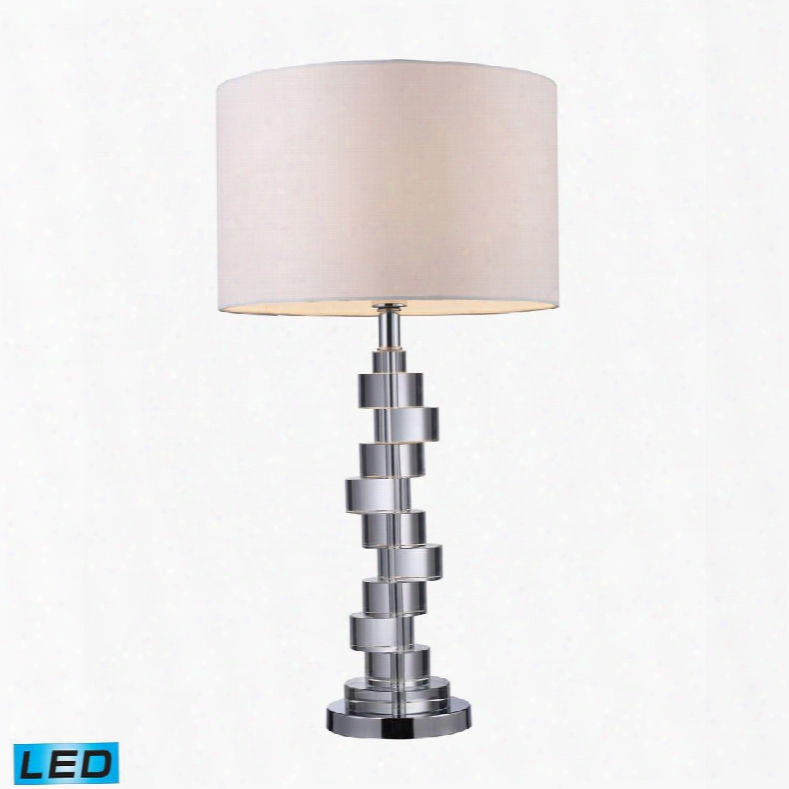 D1480-led Armagh Led Table Lamp In Clear Crystal And Chrome With Pure White Faux Silk