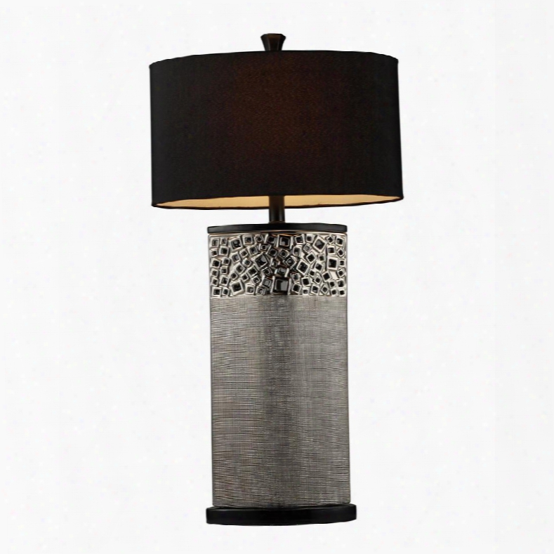 D1490 Bellevue Table Lamp In Silver Plating With Oval Black Shantung