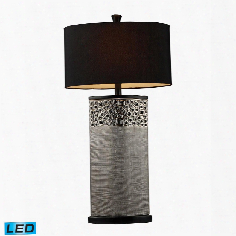 D1490-led Bellevue Led Table Lamp In Silver Plating With Oval Black Shantung