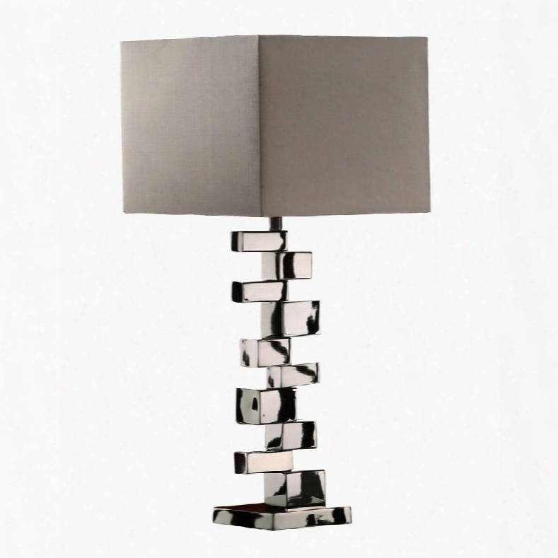 D1619 Emmaus Table Lamp In Chrome With Grey Faux Silk