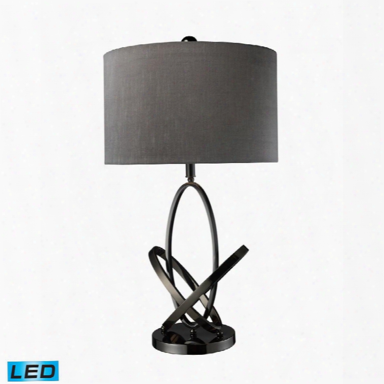 D1874-led Kinetic Led Table Lamp In Black Nickel With Grey Faux Silk