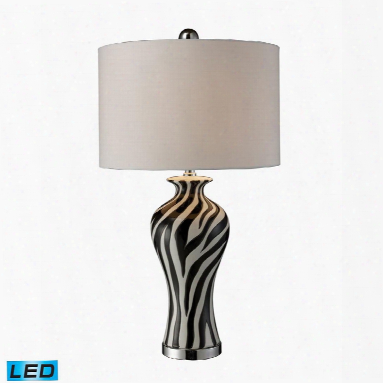 D1882-led Carlton Led Table Lamp In Zebra Print With Pure White Faux Silk
