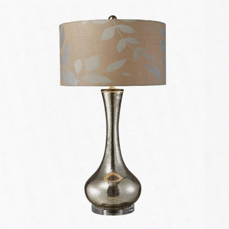 D1883 Orion Table Lamp In Antique Mercury Blown Glass With Metallic Print On Cream Linen Shade And Cream Fabric