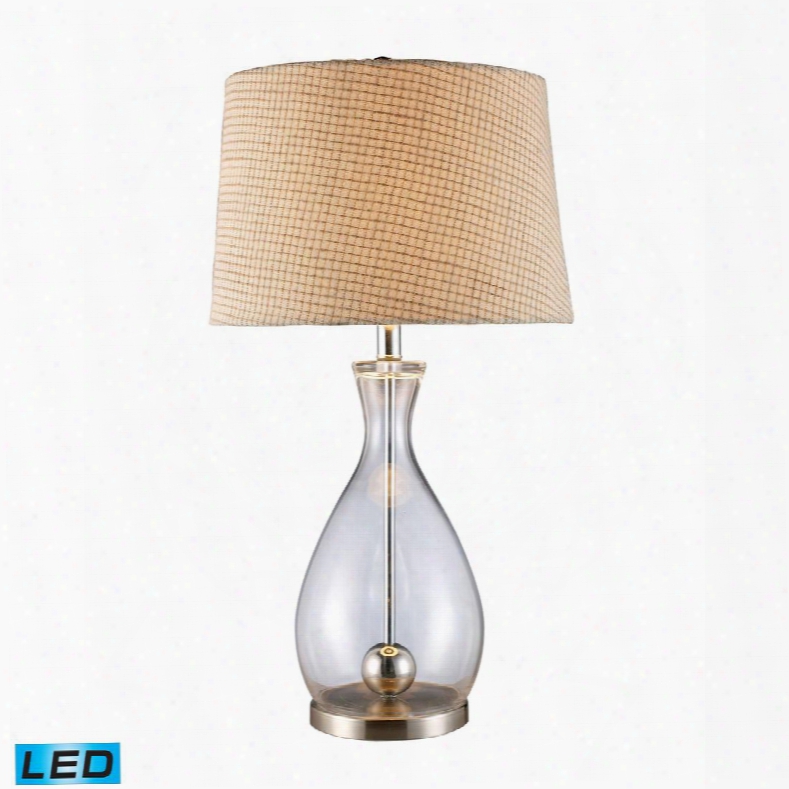 D1975-led Longport Led Table Lamp In Clear Glass And Chrome With Linen