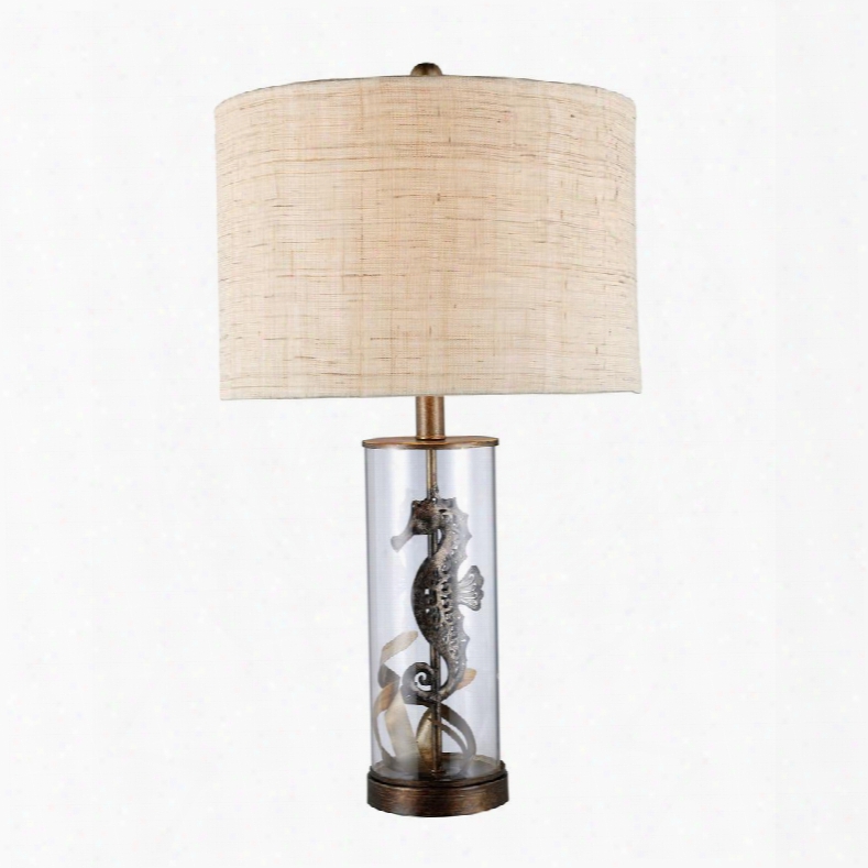 D1980 Largo Table Lamp In Bronze And Clear Glass With Natural Linen