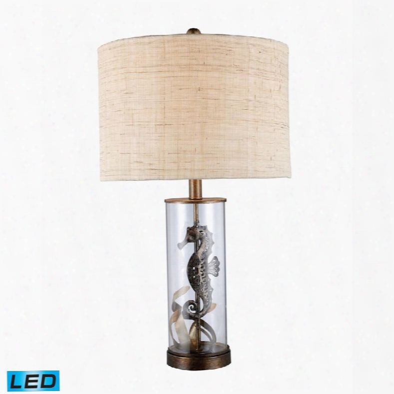 D1980-led Largo Led Table Lamp In Bronze And Clear Glass With Natural Linen