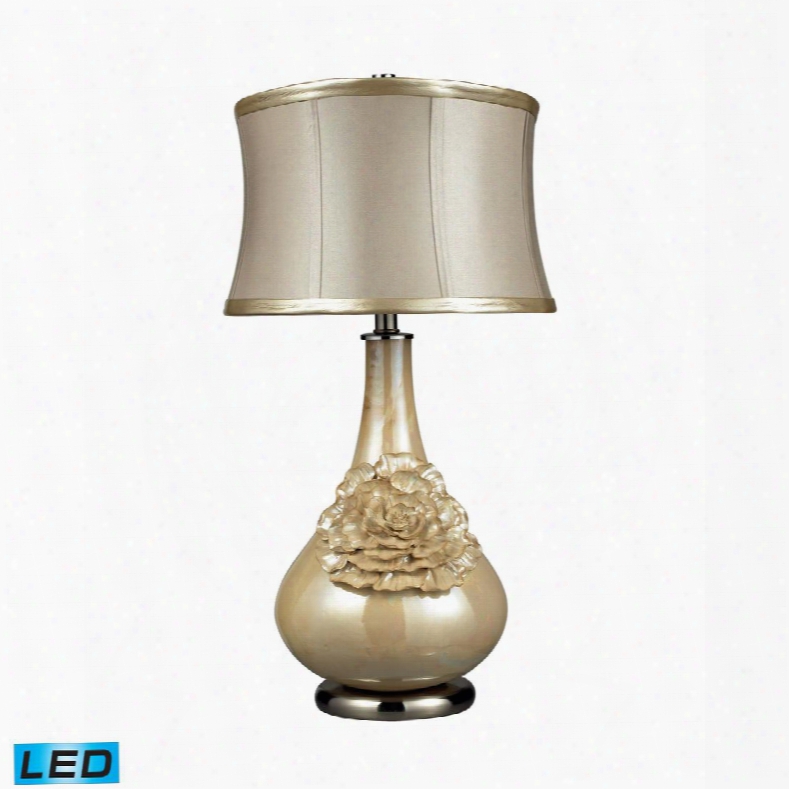 D2115-led Elenaor Led Table Lamp In Pearlescent Cream Finish With Cream