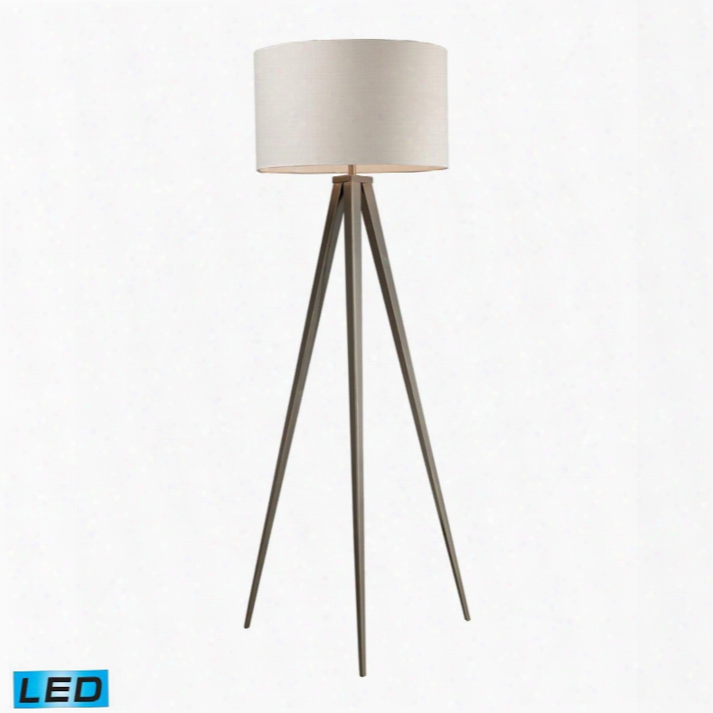 D2121-led Salford Led Floor Lamp In Satin Nickel With Off White Linen