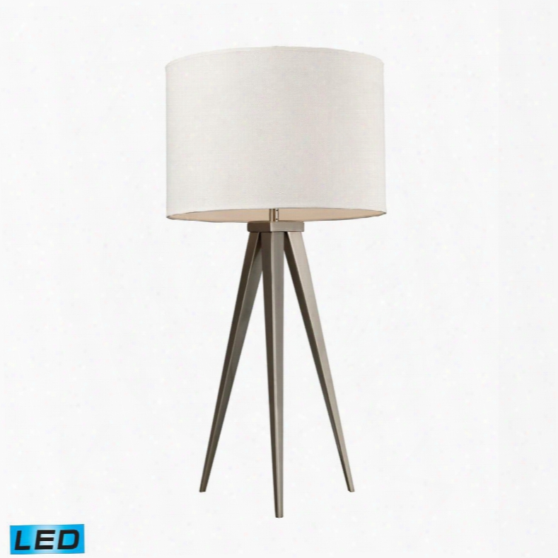 D2122-led Salford Led Table Lamp In Satin Nickel With Off White Linen