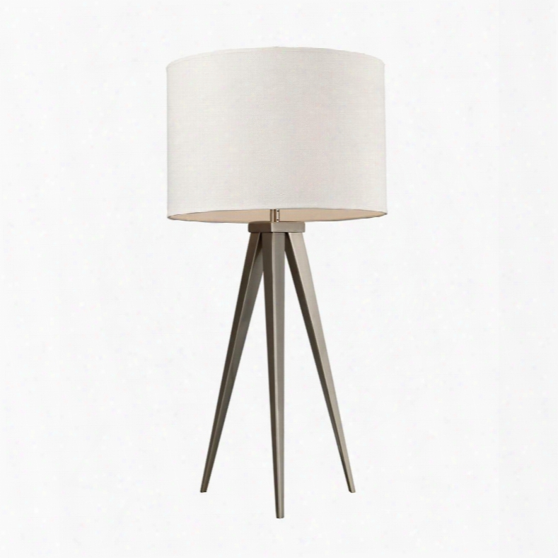 D2122 Salford Table Lamp In Satin Nickel With Off White Linen